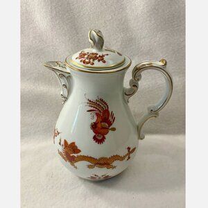 Vintage Hutschenreuther Bavaria Hand Painted Teapot Red Dragon Phoenix Porcelain